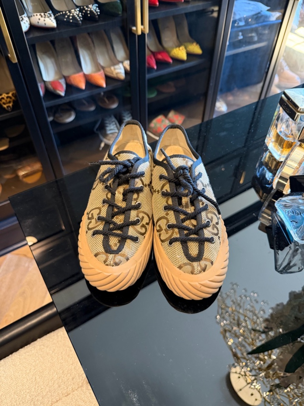 Gucci Canvas Sneakers in Beige & Black